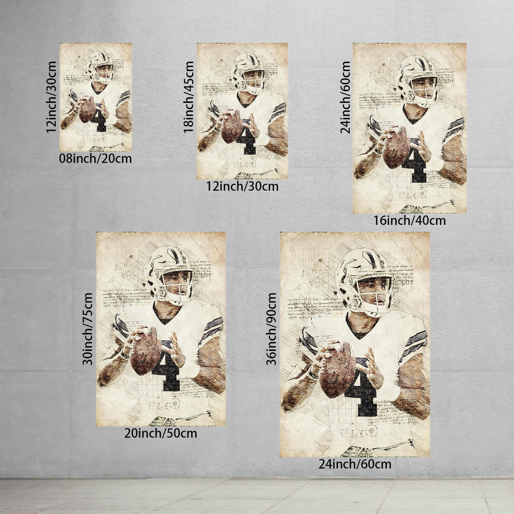 Dak Prescott Sports Celebrity Art Deco Poster 4 Canvas Wall Art Poster Decor Gift